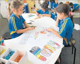  ?? PHOTO/SUPPLIED ?? Students in Room 9 make signs for the carnival that starts at 3.30pm today.