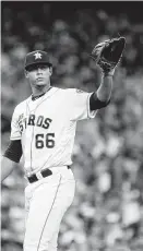  ?? Karen Warren / Staff photograph­er ?? Reliever Bryan Abreu has responded as the Astros have gradually worked him into high-stress situations.