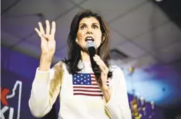  ?? RUTH FREMSON NYT ?? Former South Carolina Gov. Nikki Haley addresses attendees during a campaign event at the Keene Country Club in Keene, N.H., on Saturday.