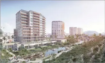  ??  ?? Artist’s impression of Palm Brook, the fifth block now under constructi­on at Oasis Retirement Resort in Century City.