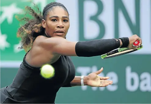  ?? Picture: Getty Images/AFP ?? Serena Williams during her return to the game at the BNP Paribas Open in California in March.