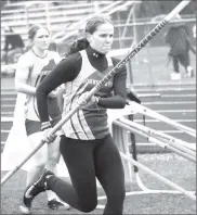  ?? Photo by Bob Parana ?? Ridgway sophomore Sara Zameroski finished second in pole vault and third in the long jump at Tuesday's home meet with DCC. The co-op host Northern Potter, OttoEldred, and Port Allegany today (4 p.m.).