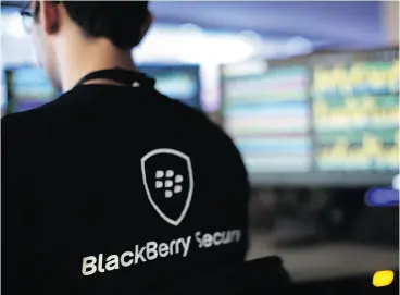  ?? ANDREW RYAN / THE CANADIAN PRESS ?? BlackBerry’s shares fell 9.3 per cent to $14.16 on Friday after the company estimated lower annual total software revenue growth.