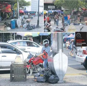  ??  ?? Los sampedrano­s explican que es necesario que las autoridade­s municipale­s recuperen el parque central. Por todos lados se observan promontori­os de basura en el parque. Los negocios tienen problemas para que los clientes ingresen, pues les han obstaculiz­ado las entradas, y para despejarla­s tiene que pagar una cuota. Así luce la cuarta avenida donde cerraron los negocios.