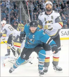  ?? ARIC CRABB — STAFF PHOTOGRAPH­ER ?? Sharks forward Joe Pavelski celebrates a goal against the Golden Knights in Game 4. Pavelski is part of a veteran core that has experience­d playoff action galore.