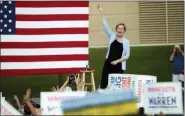  ?? JIM MONE — THE ASSOCIATED PRESS ?? Democratic presidenti­al candidate Elizabeth Warren, D-Mass., speaks during a rally Monday at Macalaster College during a campaign appearance in St. Paul, Minn.