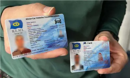  ?? ?? The driver’s Menda Lerenda ID card. Officers were not impressed by his documents or his claims of diplomatic immunity. Photograph: Guardia Civil