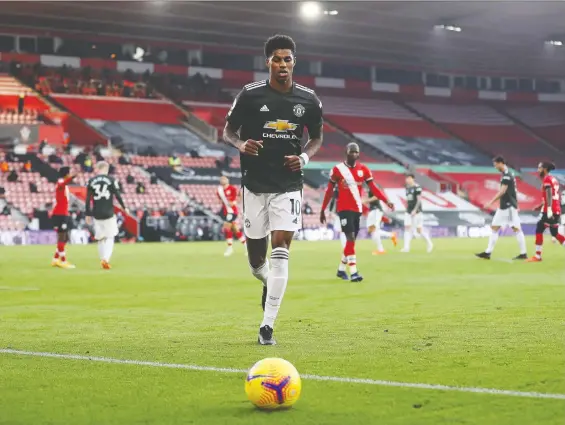 ?? PHOTOS: NAOMI BAKER/ POOL/AFP VIA GETTY IMAGES ?? Manchester United striker Marcus Rashford is using his celebrity to advocate for those in the United Kingdom struggling to afford food.