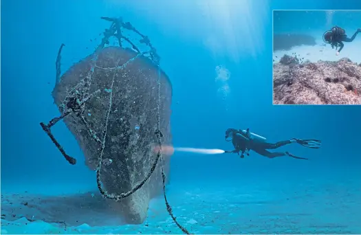  ?? ?? Scientists will explore thousands of wrecks around the world such as this one in The Maldives and, above, Dr Holly in Scottish waters.