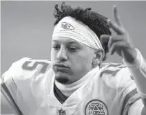  ?? JUSTIN EDMONDS/AP ?? Chiefs’ Patrick Mahomes celebrates as he runs off the field after defeating the Broncos 43-16 on Oct. 25 in Denver.