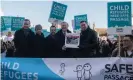  ?? Photograph: Guy Smallman/Getty Images ?? Lord Dubs attends a rally in Parliament Square organised by Safe Passage.