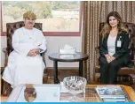  ?? —KUNA photos ?? KUWAIT: Director General of Kuwait News Agency (KUNA) Dr Fatma Al-Salem receives her counterpar­t at the Oman News Agency (ONA) Ibrahim Al-Azri.