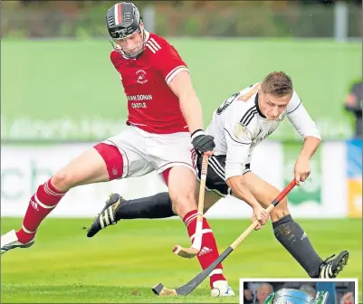  ??  ?? Action from yesterday’s final in Oban, which saw ’Shiel skipper and hat-trick hero Keith Macrae lift the Cup (right)