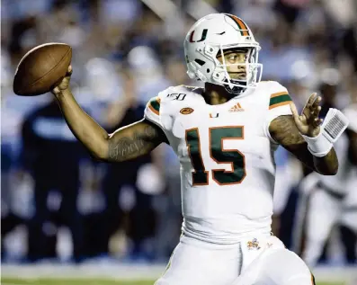  ?? BRYAN CEREIJO ?? Miami quarterbac­k Jarren Williams will start his first game at Hard Rock Stadium. He said he wants to work on finishing plays in the red zone. “We drive the whole field then kick a field goal,” Williams said. “We decided that’s not going to happen anymore.”