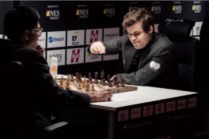  ?? ANDERS MINGE / STAVANGER AFTENBLAD ?? Magnus Carlsen i aksjon under fjorårets Norway Chess.