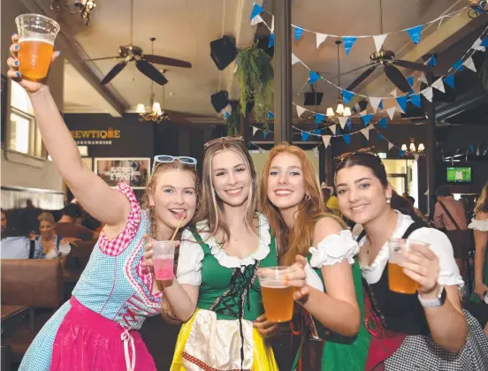  ?? Picture: Evan Morgan ?? Maya Holdsworth, Amber Rosardi, Grace Russell and Portia Gedoun enjoy Oktoberfes­t at The Brewery.