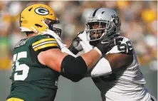  ?? Jeff Haynes / Associated Press ?? Raiders rookie Clelin Ferrell has played more on the interior of the defensive line than on the edge this season.