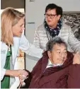  ??  ?? Gefragte Chefin: Ulrike Bechtel (links), die das Organisati­onsteam zum Tag der offenen Türen geleitet hatte, im Ge spräch mit der Lauterbach­er Besucherin Petra Beutmiller und deren Mutter und Patientin Rita (im Rollstuhl).