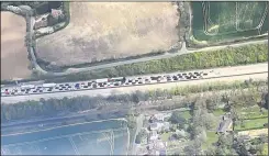  ?? Picture: Keith McCarthy ?? The queues on the M20 taken from above; drivers were held just before the Sandyhurst Lane bridge