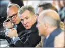  ?? JEFF SCHEID/ LAS VEGAS REVIEV-JOURNAL ?? Las Vegas Sands executives Andy Abboud, left, and Rob Goldstein listen at the Southern Nevada Tourism Infrastruc­ture Committee on Thursday.