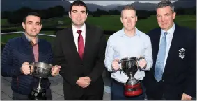  ??  ?? Minister for State Brendan Griffin TD with Senior Captain’s Paudie O’Connor and Con Farrell and Michael O’Shea, Chairman Killarney Athletic FC