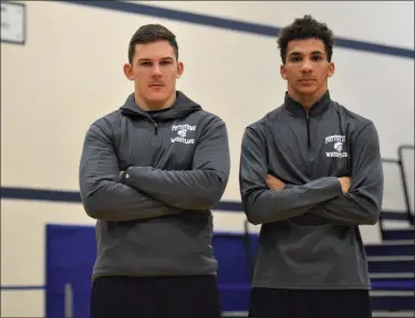  ?? AUSTIN HERTZOG - MEDIANEWS GROUP ?? Pottstown wrestlers Zach Griffin, left, and Demond Thompson will enter the military service upon graduation.