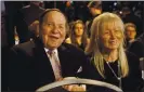  ?? PATRICK SEMANSKY — THE ASSOCIATED PRESS ?? Sheldon Adelson, who died Monday, sits with his wife, Miriam, at a debate between Hillary Clinton and Donald Trump in 2016.