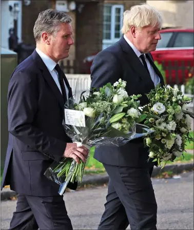  ?? ?? TRIBUTES: Sir Keir Starmer and Boris Johnson arriving at Belfairs Methodist Church yesterday