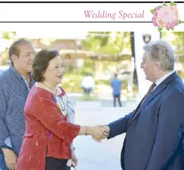  ??  ?? Ambassador Guglielmin­o greets Rustan Commercial Corp. president and CEO Nedy Tantoco. With them in photo is Patrick Jacinto.