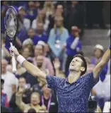  ?? Associated Press ?? Novak Djokovic celebrates after defeating Juan Martin del Potro in the men’s final of the U.S. Open on Sept. 9, 2018. Djokovic is in pursuit of tennis history — the first calendarye­ar Grand Slam by a man in more than a half-century and a men’s record 21st major title.