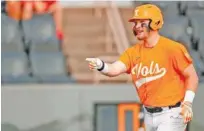  ?? TENNESSEE ATHLETICS PHOTO ?? Tennessee junior first baseman Blake Burke hit his 41st career home run during Saturday’s 12-2 triumph at Auburn to set a program record.