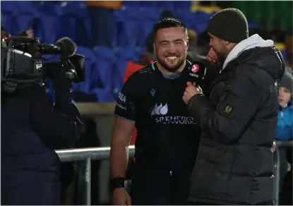  ?? ?? Ryan Wilson interviews Zander Fagerson after a Glasgow match this season