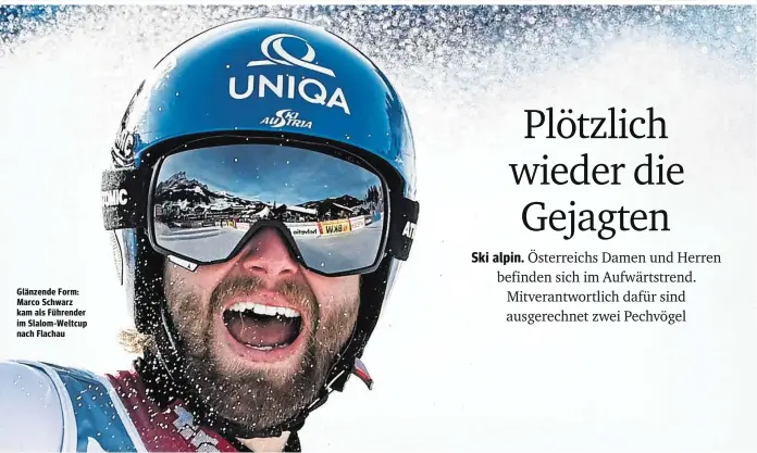  ??  ?? Glänzende Form: Marco Schwarz kam als Führender im Slalom-Weltcup nach Flachau