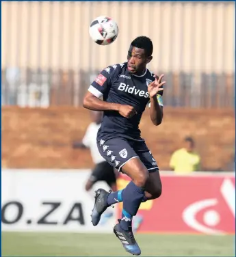  ??  ?? Thulani Hlatshwayo of Wits during a recent Absa Premiershi­p match at Bidvest Stadium in Joburg.