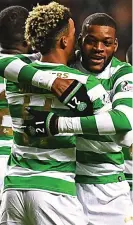  ??  ?? Good day at the office: Ntcham hugs fellow scorer Sinclair