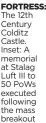  ?? ?? FORTRESS: The 12th Century Colditz Castle. Inset: A memorial at Stalag Luft III to 50 PoWs executed following the mass breakout