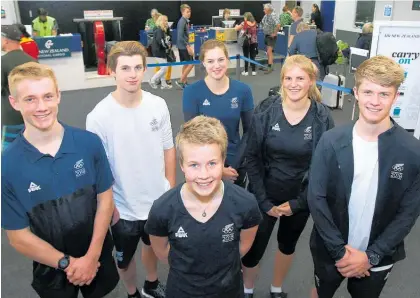  ?? Photo / NZME ?? Bay of Plenty Youth Olympians, from left, Finn Anderson, George Snook, Kahlia Cullwick (all canoe/kayak), Sarah Tetzlaff (rock climbing), Veerle ten Have and Max van der Zalm (both yachting-windsurfin­g).