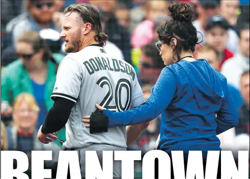  ?? GETTY IMAGES ?? Jays’ Josh Donaldson leaves the game in the fifth inning after suffering a calf injury in Toronto’s 8-3 loss to the Red Sox yesterday afternoon.