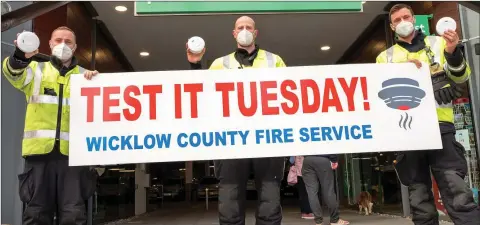  ??  ?? Firemen Stephen Wade, Leigh Hillen and Joshua Barrington promoting Fire Safety Week.