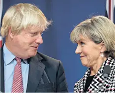  ??  ?? Boris Johnson met Julie Bishop, Australia’s foreign minister, for trade talks yesterday