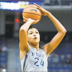  ?? Jessica Hill / Associated Press ?? UConn’s Napheesa Collier shoots a free thrown against Fort Hays State on Wednesday in Hartford.