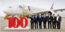  ??  ?? EMIRATES WELCOMES 100TH A380 TO ITS FLEET CELEBRATIN­G MILESTONE DELIVERY IN HAMBURG- HH Sheikh Ahmed bin Saeed Al-Maktoum, Emirates’ Chairman and Chief Executive officiated the ceremony - Tom Enders, Airbus Chief Executive Officer - Sir Tim Clark,...