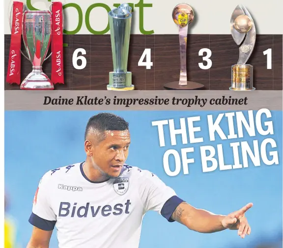  ?? Picture: Gallo Images ?? SERIAL WINNER. Bidvest Wits’ Daine Klate can add to his glittering collection of titles in the Telkom Knockout final on Saturday.