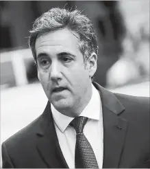  ?? PETER FOLEY BLOOMBERG ?? Michael Cohen, one-time lawyer for President Trump, has released a taped discussion between President Donald Trump and himself regarding payment to a former Playboy model.