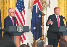  ?? AP/PTI ?? Australian Prime Minister Malcolm Turnbull and President Donald Trump participat­e in a joint press conference at the White House on Friday.