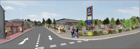  ??  ?? An artists impression of the proposed new Aldi store on Kanturk’s Percival Street and the planned vehicular and pedestrian links.