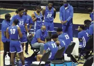  ?? David Butler II / USA Today ?? Former Central Connecticu­t State Blue Devils head coach Donyell Marshall talks to his team during a time out against UConn in November at Gampel Pavilion. CCSU is searching for a new coach after Marshall’s contract was not renewed.