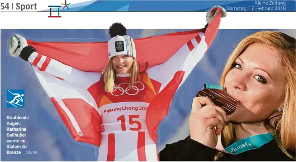  ?? GEPA, APA ?? Strahlende Augen: Katharina Gallhuber carvte im Slalom zu Bronze