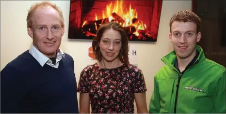  ??  ?? Hatch Lab CEO, John O’ Connor, Emer Cooney, community manager with Bank of Ireland Leinster area and Jens Kopke, founder of Motoklik, at the Founders day at Gorey Hatch Lab.