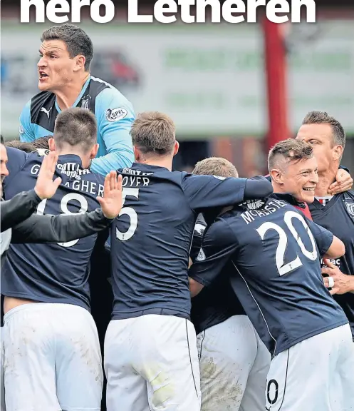  ??  ?? given Dundee the lead against Dumbarton on the final day of the Championsh­ip season in 2014.